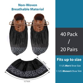 Shoe Covers Disposable Non Slip, 40pcs (20 pairs) Black Thick Extra Disposable Boot Covers Slip Proof Shoe Cover for Indoors Outdoors Recyclable Durable Protector Covers Fits Virtually Most Shoes