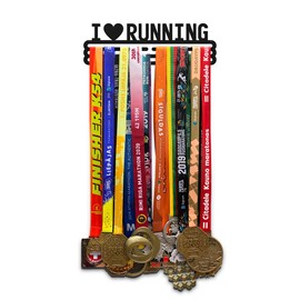 United Medals I LOVE RUNNING Sport Medal Hanger Display | Matte Black Steel Medal holder | Awards display rack for up to 30 medals
