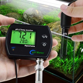 GAIN EXPRESS 2-in-1 PH and Temperature Monitor, PH Measuring Instrument, PH Meter, Measuring Range 0-14 pH, Water Quality Measurement, Aquarium, Hydroponics, Backlight Function, Replaceable