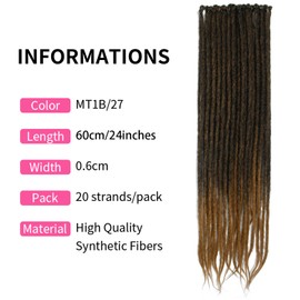 Dsoar Thin 0.6 cm Long Synthetic Dreadlock Extensions Handmade 24 Inch 20 Strands Crochet Hair Long Crochet Braids Hip-Hop Style Soft Dreads Hair Extensions