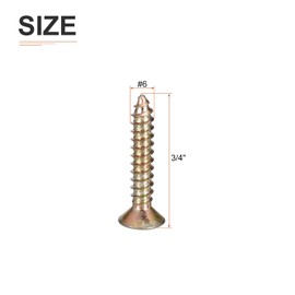 DTGN 100Pcs #6x3/4" Flat Head Wood Screws, Brass Phillips Self Tapping Screws - Good for Woodworking, Furniture - Gold