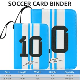 HBK Soccer Card Binder, Portable Soccer Cards Holder with 50 Removable Sleeves, PU Leather Sports Card Binder Trading Cards Binder for Cards Storage (400 Pocket)