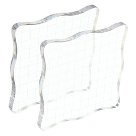 PATIKIL 4" x 4" Acrylic Stamp Block, 2 Pack Clear Stamping Block with Grid Lines Decorative Mounting Blocks Wave for Scrapbooking DIY Crafts Card Making