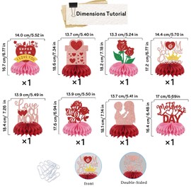 8Pcs Happy Mother's Day Honeycomb Centerpiece Best Mom Ever Table Decoration Mom You Are My Queen Table Decoration Feliz Cumpleaños Mama Rose Gold Red Glitter