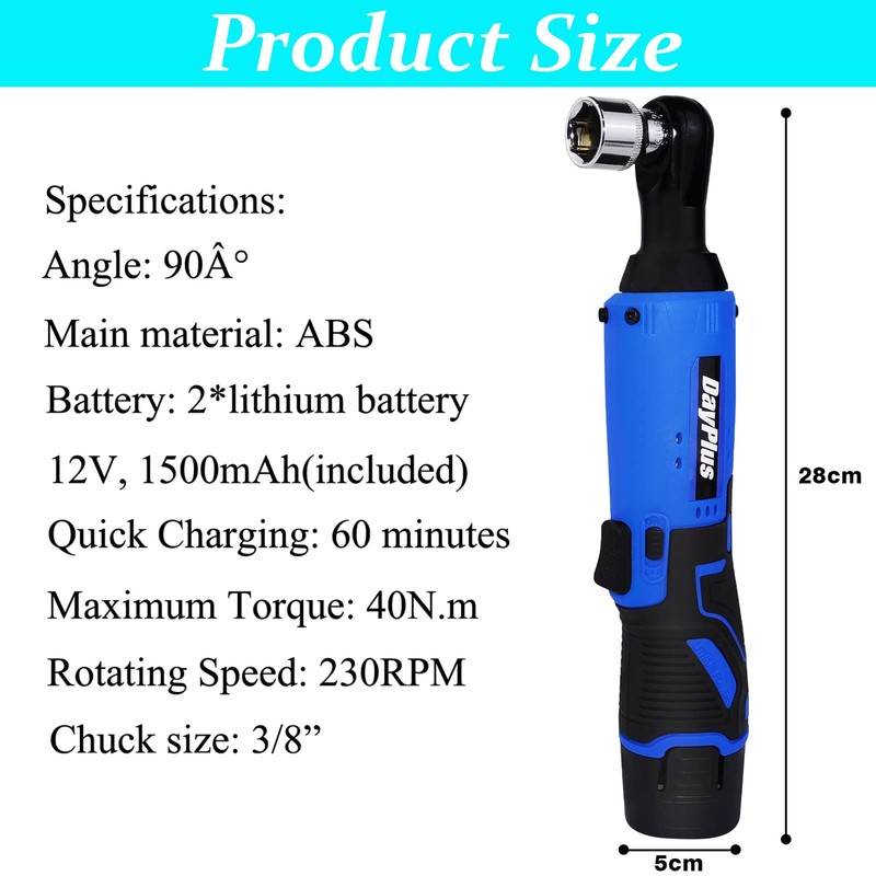 ZanGe Cordless Electric Ratchet Wrench, 3/8 inch 12V Power Right