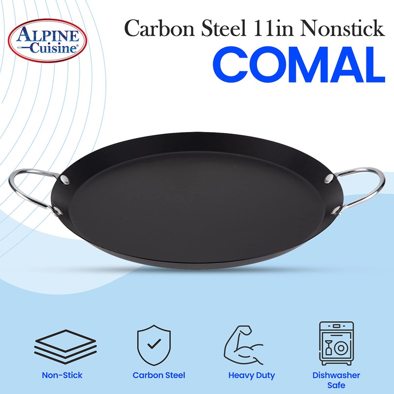 Alpine Cuisine Nonstick Round Comal Griddle 11-Inch - Black Carbon