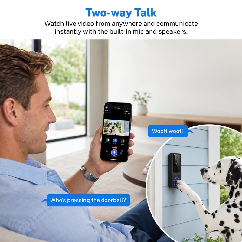 1080p Wireless Video Doorbell Camera with Smart AI Human Detection,