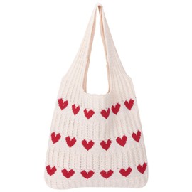 Ausing Crochet Tote Bag Beach Bag Shoulder Bag Women's Hollow Design Lightweight Travel, White, Unit size