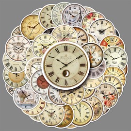 LYLSDSB 50 Pcs Clock Stickers Waterproof Cartoon Nostalgic Dial Sticker Stickers for Water Bottle Laptop Scrapbook Car Bike Skateboard Computer Phone,Vinyl Trendy Watch Stickers for Teens Adults Boys