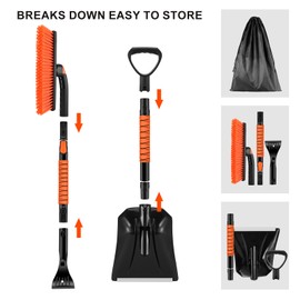 Odoland 35” Ice Scraper with Snow Brush for Car and Snow Shovel, Stretchable Snow Remover with Anti-Slip Foam Handle, 360° Pivoting Brush Head Windshield Snow Scraper for SUV Truck Car