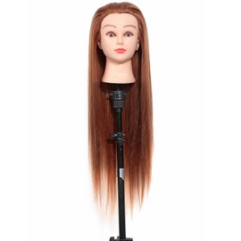 24 Inch Mannequin Head Made of Ginger Synthetic Fibre, Tangle-Free with High Temperature Resistant Hair for Practicing, Hairdressing Training Head, Cosmetology Doll Head
