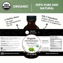 Organic Peppermint Extract for Baking, Ice Cream, Drinks, and Candy - 2 oz - Water-Soluble - By Harvest Moon Delights - Pure Peppermint Flavoring, Mint Extract