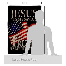 Trump Flag Jesus Savior President Burlap House Flag Dowel Set Patriotic Vote Democrat Republican Tea Party United State American Election Banner Small Garden Yard Gift Double-Sided, Made in USA