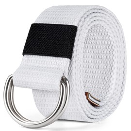 maikun Canvas Web Belt Silver Double D-ring Buckle 1 1/2 Inch Wide, Cloth White Mens Belt, Length 140cm