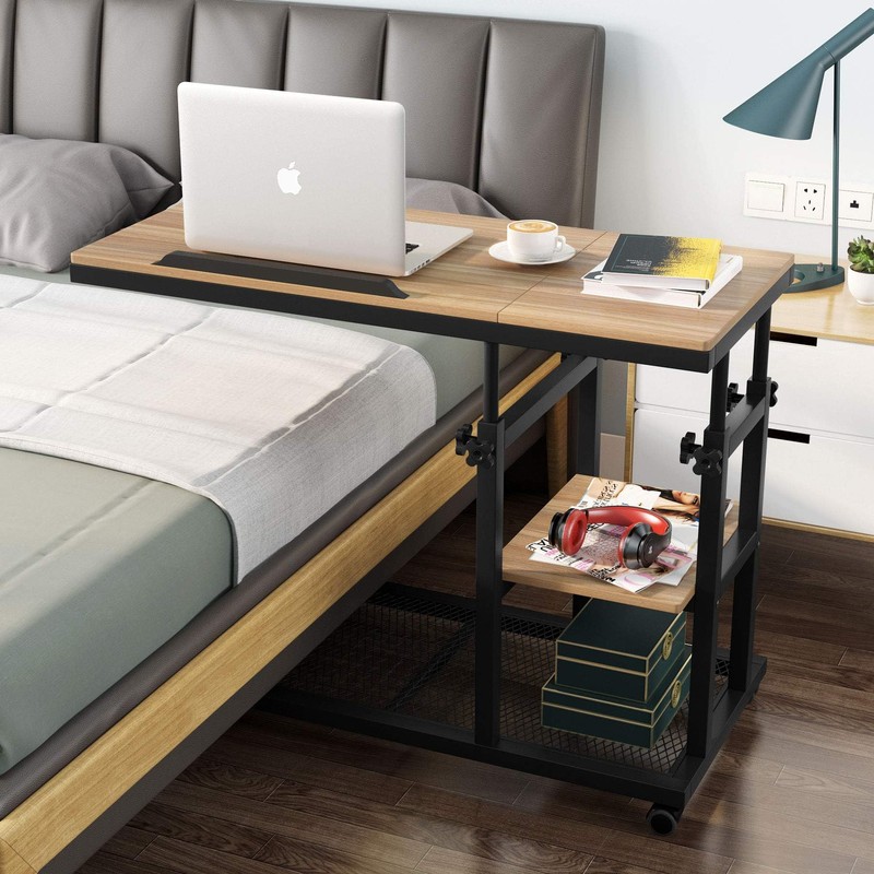 Tribesigns Height Adjustable C Table with Wheels, Mobile Couch Snack
