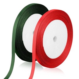 RHZXD 2 Rolls Christmas Ribbon, Red and Green Satin Ribbon, 22 Meters Long 10mm Wide Ribbon, Christmas Ribbon Fabric for Gift Wrapping, Wedding, Valentine, Christmas