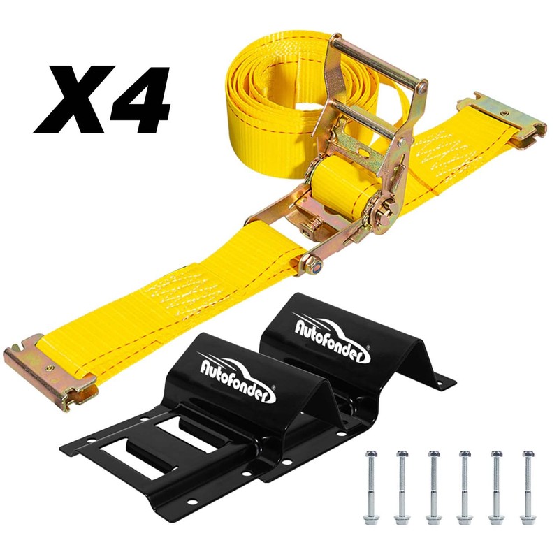 Autofonder Vehicle Wheel Chock Tie Down kit 4500lb Break Strength-4