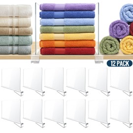 BAUMFEUER BAUMFEUER 12 Pack Clear Acrylic Shelf Dividers for Closet Shelf Organizer of Bedroom Kitchen Office Bathroom Organizer for Clothes Books Hats and Handbags