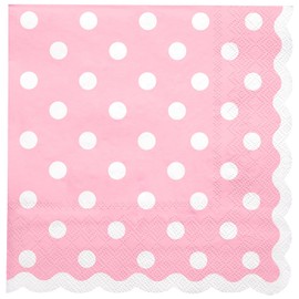 WRAPAHOLIC 20Pcs Pink Polka Dot Cocktail Napkins - Pink Polka Dot Scalloped Edges Paper Napkins for Bridal and Baby Shower, Tea Party, Garden Party, Birthday Party - 5 x 5 In