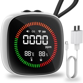 Portable Carbon Monoxide Detector,3-in-1 Rechargeable Co Monoxide Detector with Fahrenheit(°F/℃) & Humidity,Co Detector for Travel Camp Motor Home Basement Hotel(1, White & Black)