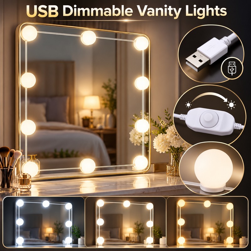 USB LED Vanity Mirror Lights – Dimmable 5V Makeup Mirror