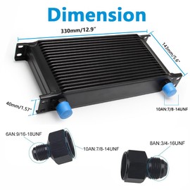 HTRACING 19 Row AN10 10AN Transmission Oil Cooler Kit Stacked Plate With 6AN 8AN Adapter Universal Engine Transmission British Radiator Oil Cooler Condenser Aluminium Alloy Black