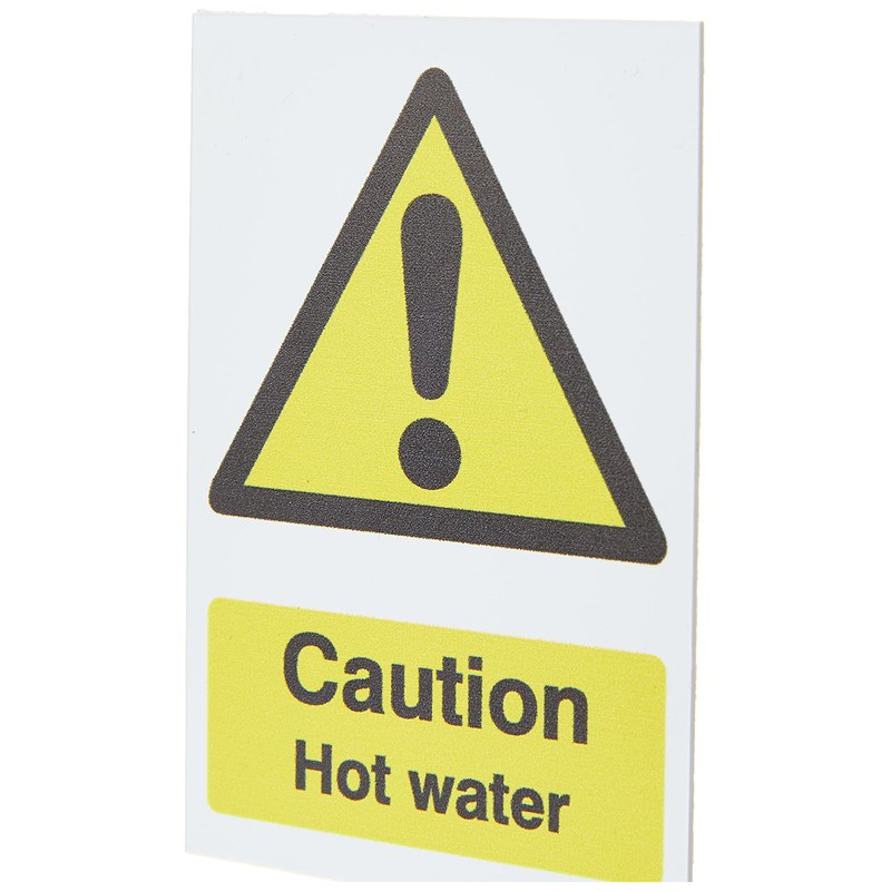 Seco Caution Hot Water Sign, 50mm x 75mm (Pack of