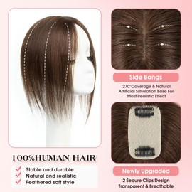 isheeny Hair Toppers For Women Real Human Hair Dark Brown #2 8Inch Human Hair Topper for Women, 2 Clips Secure Hold, Realistic Artificial-Base Scalp for Thinning Hair & Hair Loss