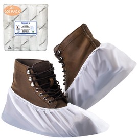 ProtectX White Disposable Shoe & Boot Covers, XL Extra Large, 200-pack (100 pairs), Waterproof, Slip Resistant, Durable CPE Plastic, Fits up to Men's 14 US Size and All Women's US Size Shoes