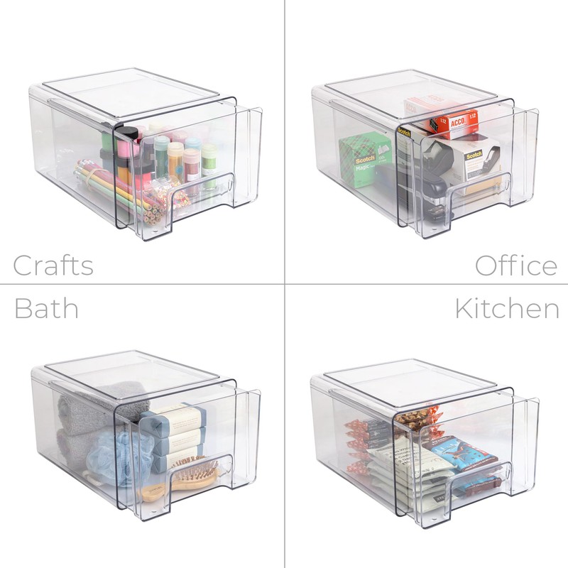 Smart Design Pull-Out Stackable Storage Bin -Tall - 9.8" D