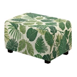 Talayituse Tropical Monstera Palm Leaf Print Ottoman Cover Stretch Rectangle Ottoman Slipcover for Foot Stool, Anti-Scratch Folding Storage Furniture for Living Room with Nonslip Elastic Bottom, Small