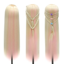 Styling Head 28 inch Hairdresser Training Head 100% Synthetic Fiber Hair Styling Head, Training Head Hairdressing Head with Free Clamp and DIY Braiding Set (Blonde Powder)