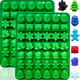 Christmas Silicone Candy Molds, 84-Cavity Mini Christmas Mold Shaped with Christmas Tree, Santa Claus, Gingerbread Man Mold for Chocolate, Candy, Fondant, Gummy, Wax, Ice Cube, Cupcake Decorations