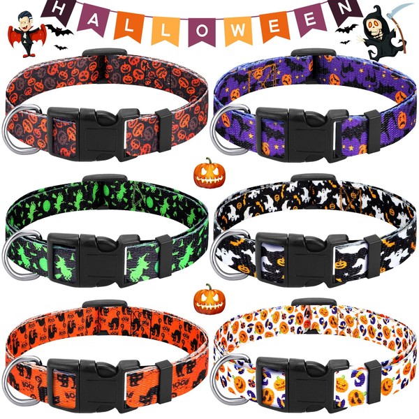 6 Pcs Halloween Dog Collars for Dogs Pumpkin Basic Dog