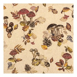 HOME FASHION Napkin Forest Mushrooms Natural 33 x 33 cm Pack of 20 High Quality Natural Look Versatile Autumn Design Autumn Table Decoration Mushroom Napkins Napkins for Autumn Table