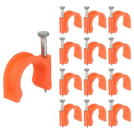 PATIKIL Half Clamp J-Hook with Nail 5/8" / 16mm, 210Pcs Pex Pipe Fixture Cable Clip Wire Wall Support Holder for Tubing CPVC Copper Pipe Fixing Connection, Red, 30mm Long Nail