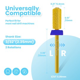 MagiBling Small Barrel Nail Drill Bits Round Top, 3/32'' Safety Tungsten Carbide Bits, Two-way Rotation, Suitable for Manicure Pedicure Cuticle Gel Polishing, Technicians Bits, Grit: Medium