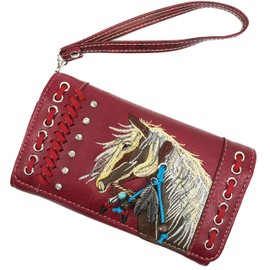 Zelris Dakota Dales Pony Horse Embroidery Mane Western Country Women Crossbody Wallet (Red)