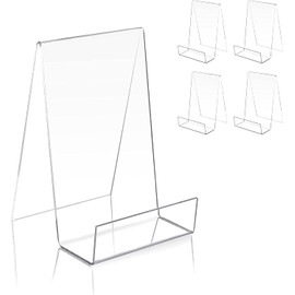 5 PCS Clear Acrylic Book Stand with Ledge,Clear Acrylic Book Display Easel, Display Stand for Displaying Books Pictures Albums Comic Books CDs Artworks Tablets or Other Items