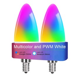 LED Candelabra Bulbs E12 Base, Color Changing and Dimmable Smart Light Bulb, Compatible with Alexa Google Home, Tunable White Chandelier Light Bulbs 320 lm 35w Equivalent, 2 Pack