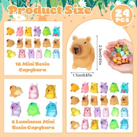 GSrenyu 24 Pcs Mini Capybara Resin Animals 3 Styles Capybara Mini Animals Figures Miniature Figures for Garden Aquarium Tabletop Dollhouse Landscape Birthday Party Decor DIY