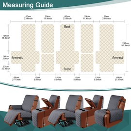 Ruaozz Waterproof Recliner Sofa Cover with Console, Non-Slip Couch Cover Pet Cover for Double Recliner Split Sofa Cover with Elastic Straps for Kids, Dogs, Pets (Dark Grey, 3 Seater)