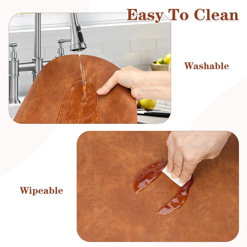 Pixieora Faux Leather Placemats and Coasters, Washable Reversible Oval Placemats