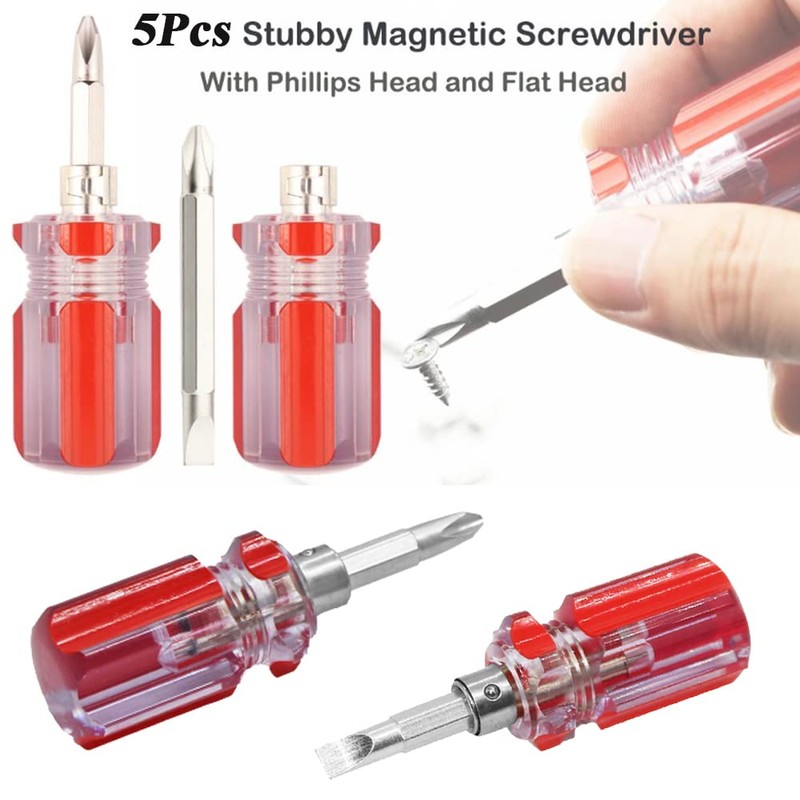 Eyech 5 Pcs Stubby Magnetic Screwdriver Phillips Head and Flat