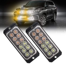 Teguangmei Emergency Strobe Lights,2 x 12LED Super Bright Amber/White Flashing Strobe Light 36W Surface Mount Grille Warning Hazard Light Bar for Car Vehicle Truck Trailer Caravan ATVs 12-24V