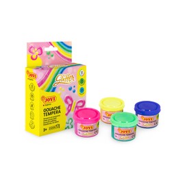 Jovi – Glitter, Box with 6 Pots Tempera Paint, 55 ml, Assorted with Brush (518)