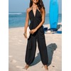 CUPSHE Women's Maxi Jumpsuit Plunge Halter Sleeveless Pleated Long Romper