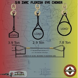 Campbell Rigging Choker Sling Wire Rope Steel Cable 3/8” x 3' IWRC Flemish Eye Lifting Rigging