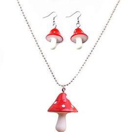 Set Cutie Creative Colorful Mushroom Shape Drop Dangle Earrings Pendant Chain Beaded Necklace Sweet Fresh for Women Jewelry Sets Gifts White Dot Gothic Dainty-Red