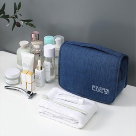 Hanging Toiletry Bag, Waterproof Travel Makeup Organizer for Women, Portable Wash Bag for Camping and Outdoor, Multifunctional Travel Cosmetic Bag with Ample Capacity (Navy)